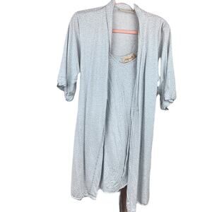 Papinelle Women's Nightgown and Robe Set Knee Length Medium Size Gray with Dots
